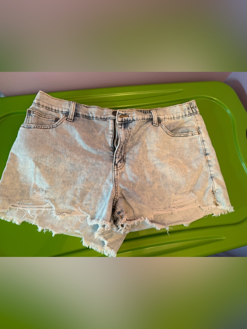 aerie Light Blue Distressed Denim Daydream Shorts